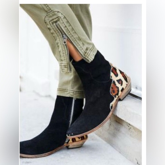 Free People Last Outlaw Calf Hair Ankle Boot Black - Picture 1 of 5